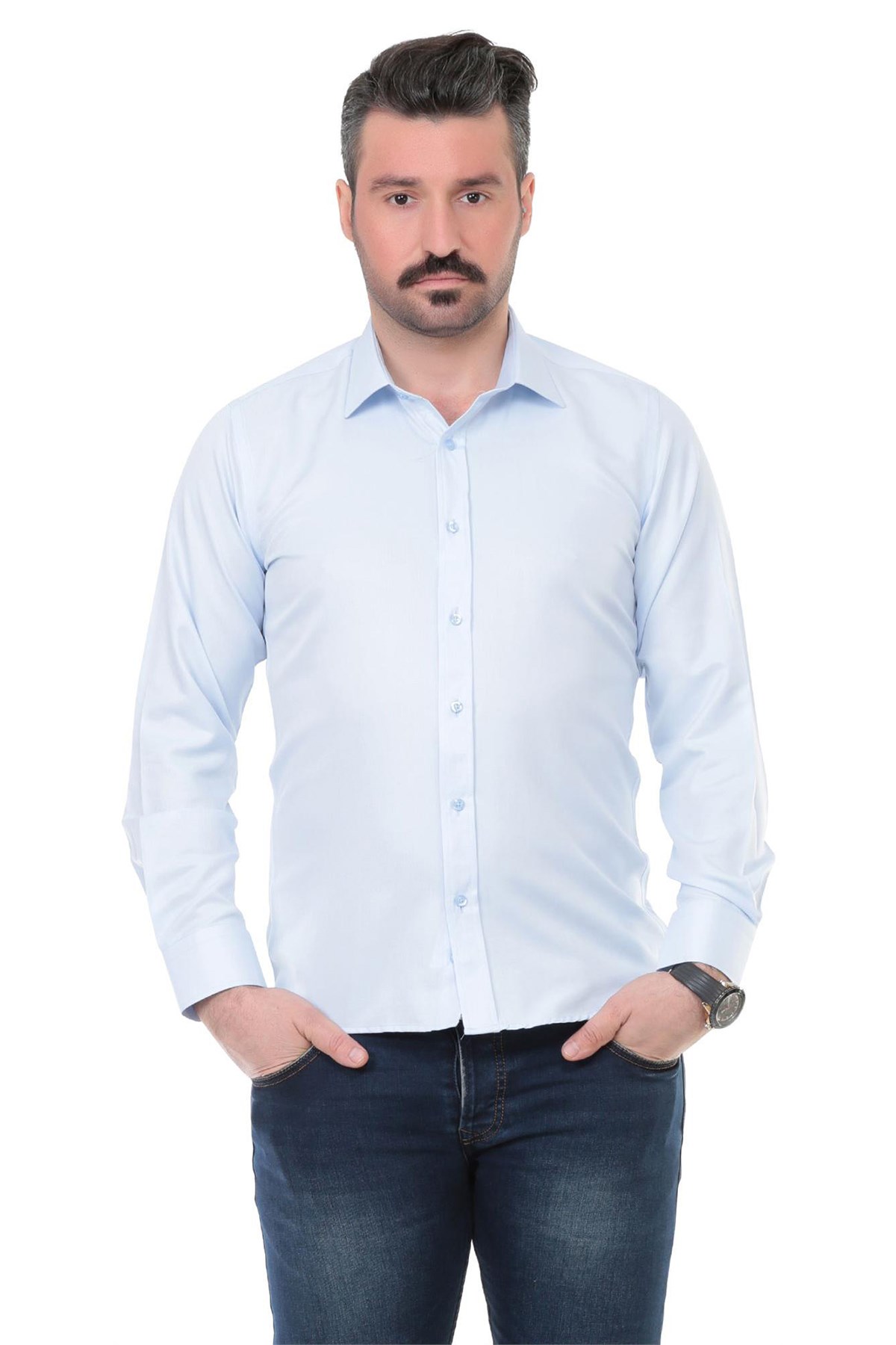 Picture of Sry 41102 Slim Fit Uzun Kol Gömlek - Açık Mavi